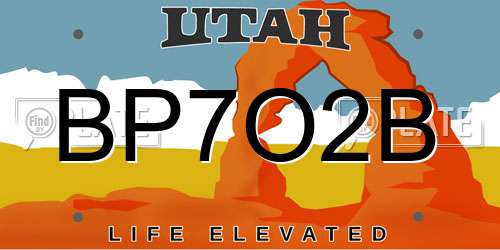 BP7O2B Utah License Plate