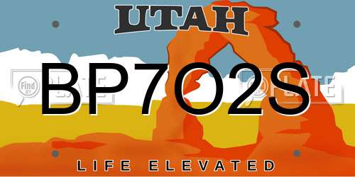 BP7O2S Utah License Plate