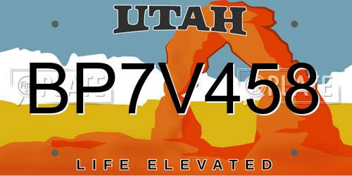 BP7V458 Utah License Plate