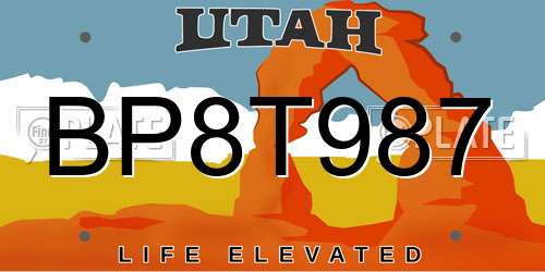 BP8T987 Utah License Plate