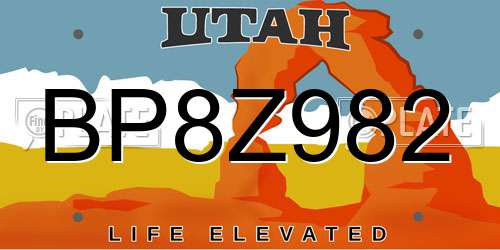 BP8Z982 Utah License Plate