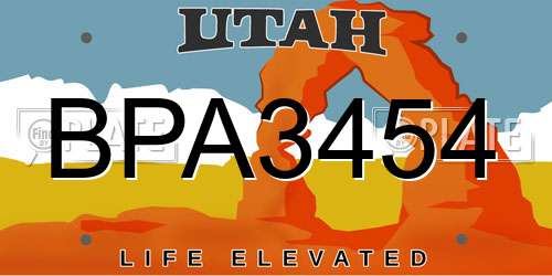 BPA3454 Utah License Plate