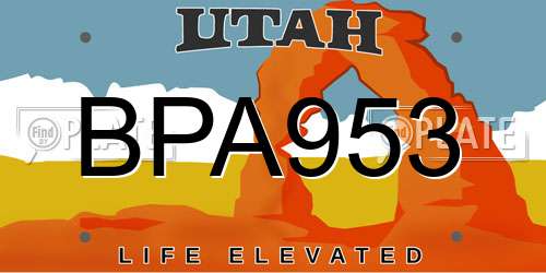 BPA953 Utah License Plate