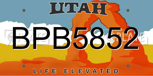 BPB5852 Utah License Plate