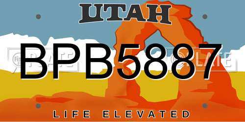 BPB5887 Utah License Plate