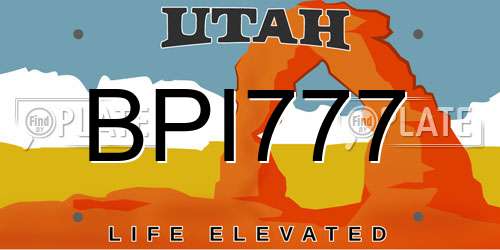 BPI777 Utah License Plate