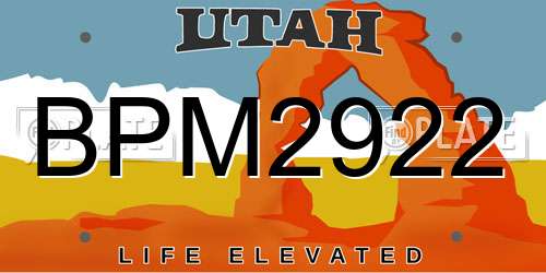 BPM2922 Utah License Plate