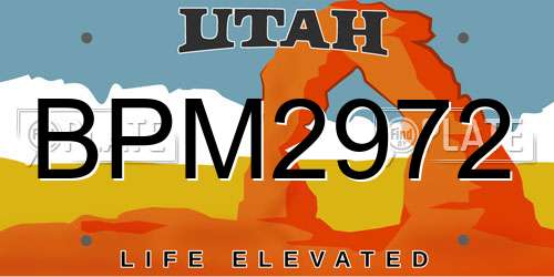 BPM2972 Utah License Plate