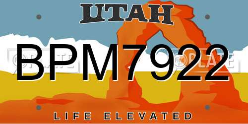 BPM7922 Utah License Plate