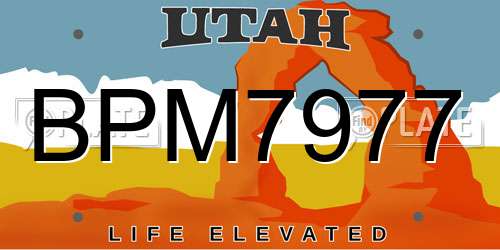 BPM7977 Utah License Plate