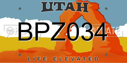 BPZ034 Utah License Plate