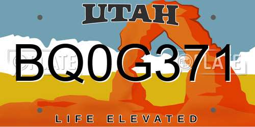 BQ0G371 Utah License Plate