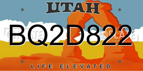 BQ2D822 Utah License Plate