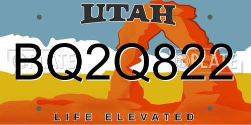 BQ2Q822 Utah License Plate