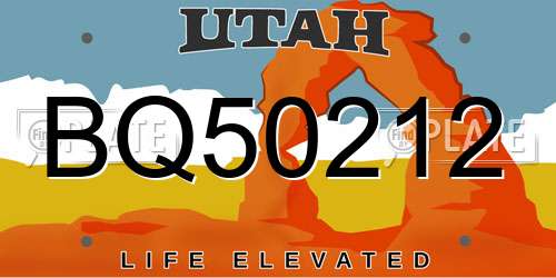 BQ50212 Utah License Plate