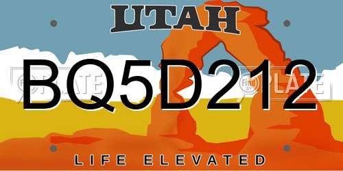 BQ5D212 Utah License Plate