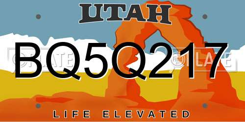 BQ5Q217 Utah License Plate
