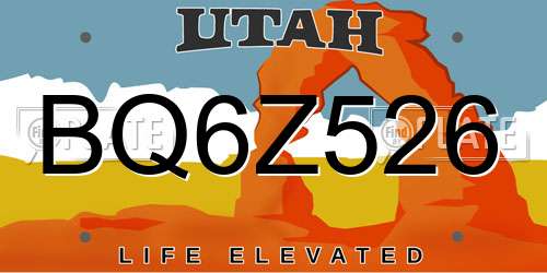 BQ6Z526 Utah License Plate