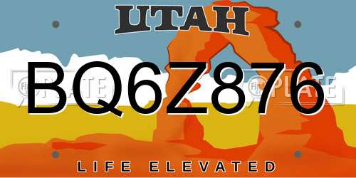 BQ6Z876 Utah License Plate