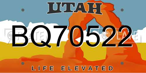 BQ70522 Utah License Plate