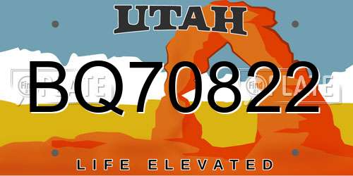 BQ70822 Utah License Plate