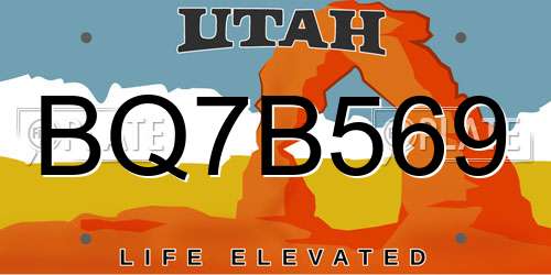 BQ7B569 Utah License Plate