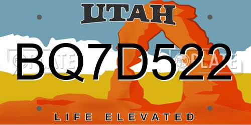 BQ7D522 Utah License Plate