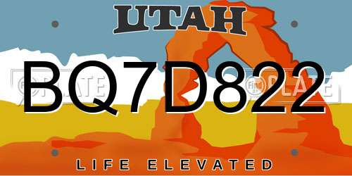 BQ7D822 Utah License Plate