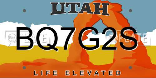 BQ7G2S Utah License Plate