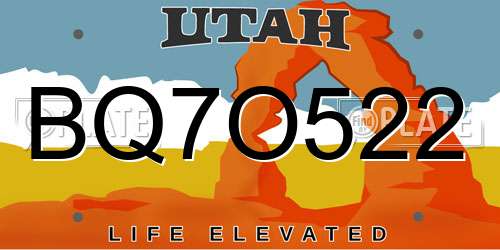 BQ7O522 Utah License Plate