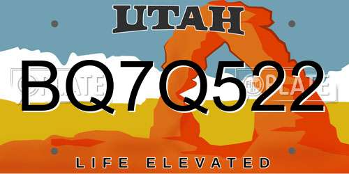 BQ7Q522 Utah License Plate