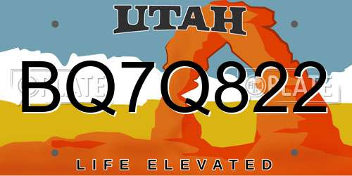 BQ7Q822 Utah License Plate