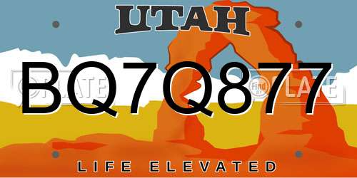 BQ7Q877 Utah License Plate