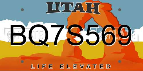 BQ7S569 Utah License Plate