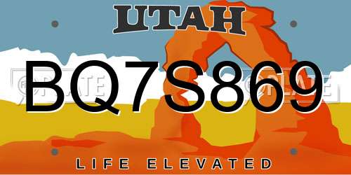 BQ7S869 Utah License Plate