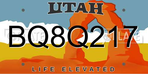 BQ8Q217 Utah License Plate
