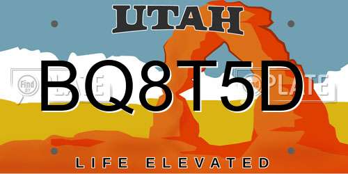 BQ8T5D Utah License Plate
