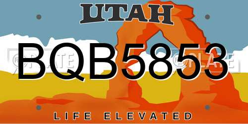 BQB5853 Utah License Plate