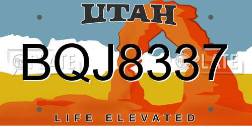 BQJ8337 Utah License Plate