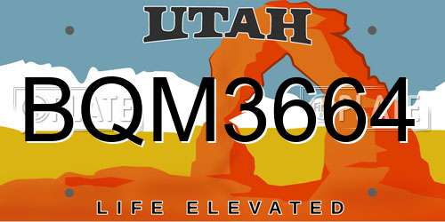 BQM3664 Utah License Plate