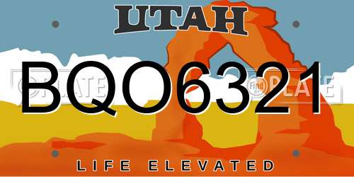 BQO6321 Utah License Plate