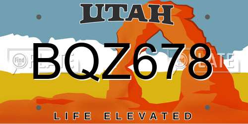 BQZ678 Utah License Plate