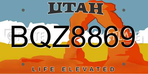 BQZ8869 Utah License Plate