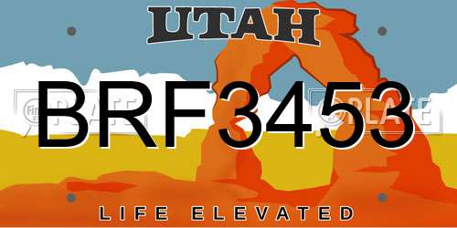 BRF3453 Utah License Plate