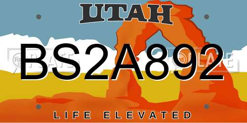 BS2A892 Utah License Plate