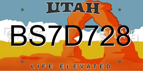 BS7D728 Utah License Plate
