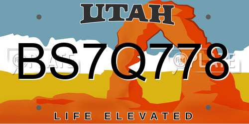 BS7Q778 Utah License Plate