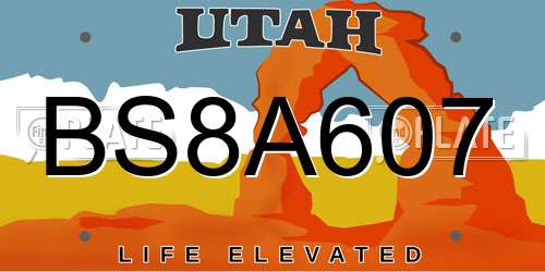 BS8A607 Utah License Plate