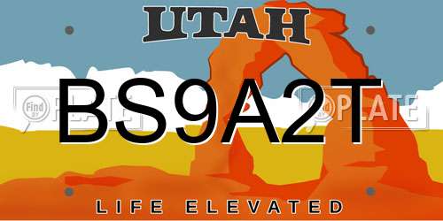 BS9A2T Utah License Plate