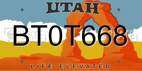 BT0T668 Utah License Plate